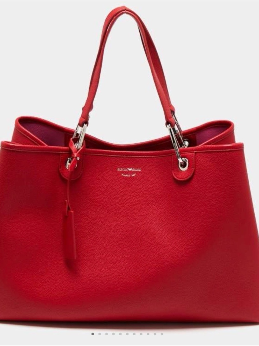 Emporio Armani Red Leather Tote with Silver Hardware